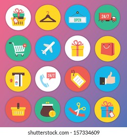 Trendy Premium Flat Icons for Web and Mobile Applications Set 8. Special Shopping Set.