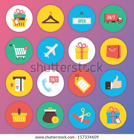 Trendy Premium Flat Icons for Web and Mobile Applications Set 8. Special Shopping Set.