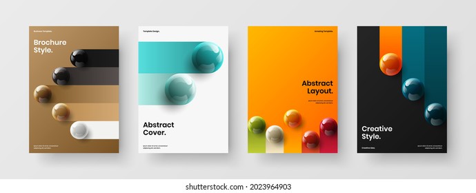 Trendy presentation A4 design vector illustration set. Original 3D balls placard layout bundle.