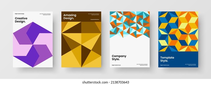 Trendy presentation A4 design vector template collection. Isolated mosaic pattern corporate cover concept set.