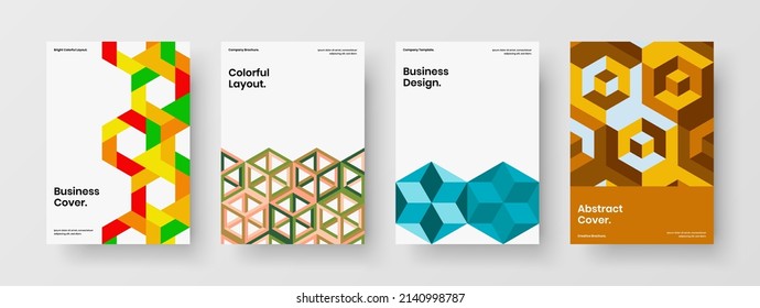 Trendy presentation A4 design vector concept set. Simple geometric tiles front page illustration composition.
