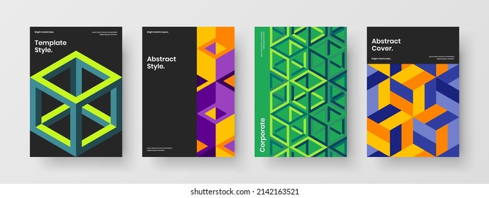 Trendy presentation design vector template composition. Original mosaic shapes journal cover concept set.