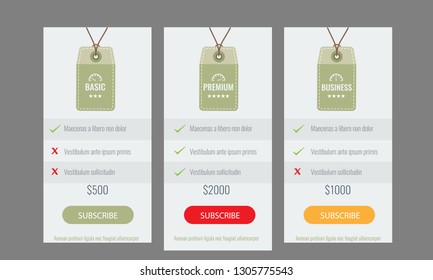 Trendy price list and offer columns. Flat vector.