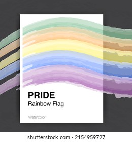 Trendy Pride Art Concept. Watercolor Pride and Rainbow Flag in palette frame on textured dark background. To celebrate and raise awareness for the rights of LGBTIQ Community. Vector Illustration. 