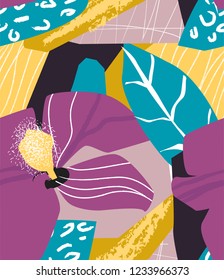 Trendy primitive seamless Frolal hawaiian pattern. Dominican naive style vector textile or print card modern design.