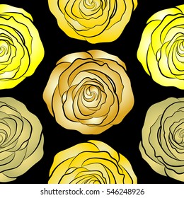 Trendy print. Beautiful pattern for decoration and design. Vintage, retro. Exquisite pattern for design with rose flowers. Seamless watercolor pattern with neutral, yellow and beige roses.