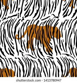 Trendy for print design. Vector abstract graphic design. Abstract nature background. Tiger print black background. Decorative print. Pattern animal tiger texture fabric. Wild animal
