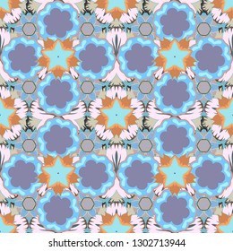 Trendy print. Exquisite pattern of watercolor flowers in vintage style. Seamless pattern with ditsy flowers in white, blue, gray and orange colors. Beautiful vector pattern for decoration and design.