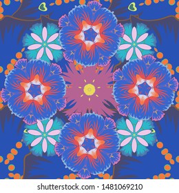 Trendy print. Exquisite pattern of watercolor flowers in vintage style. Beautiful vector pattern for decoration or design. Watercolor seamless pattern with ditsy flowers in pink, blue and orange color