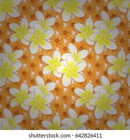 Trendy print on a beige background. Beautiful pattern for decoration and design. Exquisite pattern with plumeria flowers in vintage style. Watercolor seamless pattern with plumeria flowers.