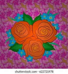 Trendy print on a brown background. Beautiful pattern for decoration and design. Exquisite pattern with rose flowers and leaves, vintage style. Watercolor seamless pattern with roses and green leaves.