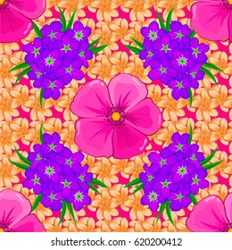 Trendy print on a magenta background. Exquisite pattern with flowers in vintage style. Watercolor seamless pattern with flowers. Beautiful pattern for decoration and design.