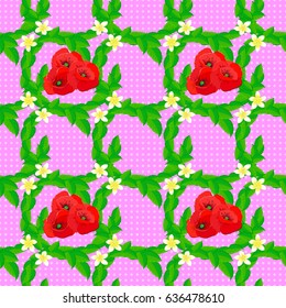 Trendy print on a pink background. Watercolor seamless pattern with poppy flowers. Beautiful pattern for decoration and design. Exquisite pattern with poppy flowers in vintage style.