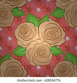 Trendy print on a white background. Exquisite pattern with rose flowers and leaves in vintage style. Watercolor seamless pattern with rose and green leaves. Beautiful pattern for decoration and design