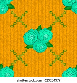 Trendy print on a yellow background. Watercolor seamless pattern with rose flowers and green leaves. Beautiful pattern for decoration and design. Exquisite pattern with roses, leaves in vintage style.