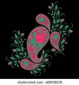 Trendy print with paisley and roses. Classic pattern. Vector picture.