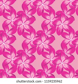 Trendy print in pink and magenta colors. Watercolor seamless pattern with plumeria flowers. Beautiful pattern for decoration and design. Exquisite pattern with plumeria flowers in vintage style.