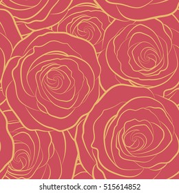 Trendy print. Seamless monochrome pattern with pink roses. Vintage, retro. Beautiful pattern for decoration and design. Exquisite pattern for design of watercolor sketches of the flowers.