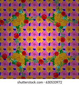 Trendy print with watercolor ditsy cosmos flowers on a blue background. Beautiful vector seamless pattern for decoration and design. Exquisite pattern with cosmos flowers in vintage style.