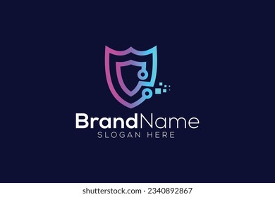 Trendy and Professional Colorful shield technology logo design vector template