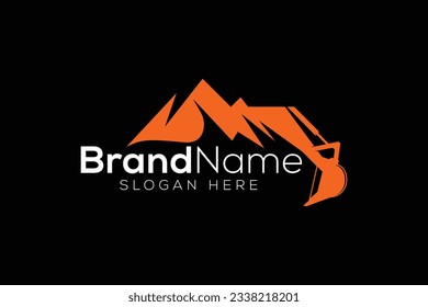 Trendy Professional excavator and hill logo design vector template