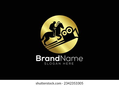 Trendy and Professional horse and film production gold logo design vector template