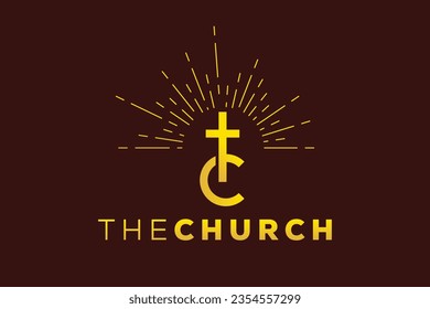 Letra de moda y profesional C signo de iglesia cristiano y pacífico diseño del logo del vector