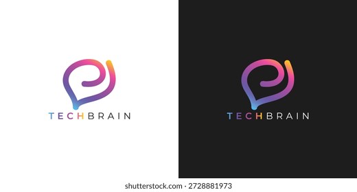 Profesional de moda Logotipo moderno de Tecnología cerebral para la innovación digital y la marca de Tecnología