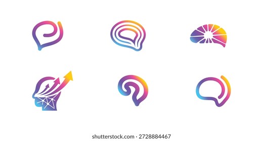 Coleção de logotipos de tecnologia cerebral moderna profissional da moda para inovação digital e tecnologia de marca 
