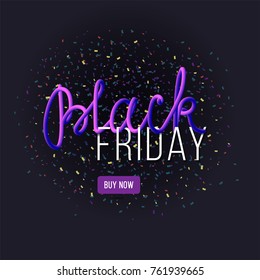Trendy promo banner for black friday sale. Blend amount letters with confetti background. Special offer and sale design