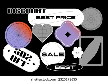 Trendy Promotion Stickers Set. Best Price, Sale, Discount. Vector Design.