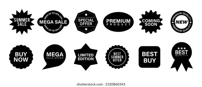 Trendy Promotion Stickers Set Design in Black and White.