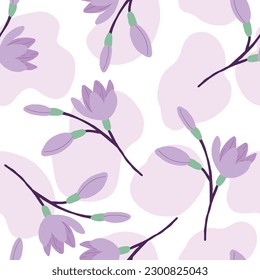 Trendy Purple Flower seamless patterns. Cool abstract and fruit design. For fashion fabrics, kid’s clothes, home decor, quilting, T-shirts, cards and templates, scrapbook and other digital needs