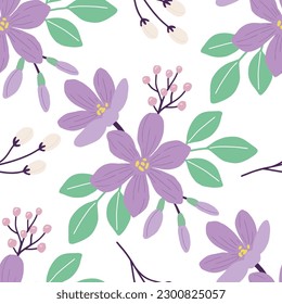 Trendy Purple Flower seamless patterns. Cool abstract and fruit design. For fashion fabrics, kid’s clothes, home decor, quilting, T-shirts, cards and templates, scrapbook and other digital needs