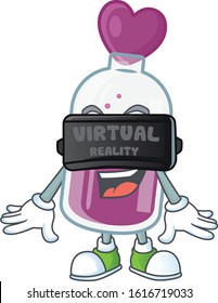 Trendy purple potion character wearing Virtual reality headset
