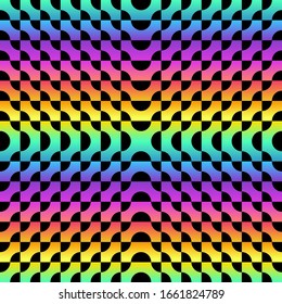 Patrón sin semicírculo del arco iris. Textura Geométrica Mínima Sin Precedentes. Fondo vector abstracto con cuadrados de gradiente vívido. Diseño gráfico para web, impresión, textil, envoltura y decoración.