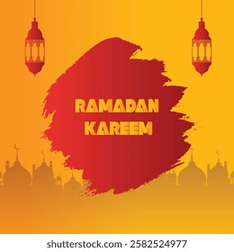 Trendy Ramadan Kareem greeting card background design. Islamic arabic background.