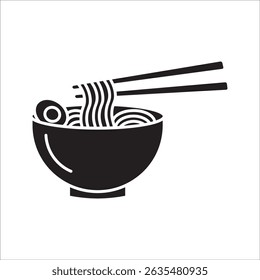 Ícones de ramen na moda: macarrão, caldo, pauzinhos, ovo, negrito, vibrante e perfeito para foodie projetos em fundo branco