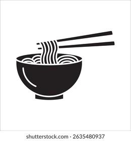 Ícones de ramen na moda: macarrão, caldo, pauzinhos, ovo, negrito, vibrante e perfeito para foodie projetos em fundo branco