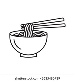 Ícones de ramen na moda: macarrão, caldo, pauzinhos, ovo, negrito, vibrante e perfeito para foodie projetos em fundo branco