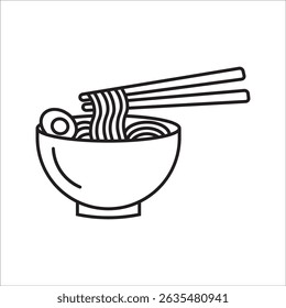 Ícones de ramen na moda: macarrão, caldo, pauzinhos, ovo, negrito, vibrante e perfeito para foodie projetos em fundo branco
