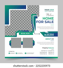 Trendy real estate house sale and home rent advertising geometric modern square Social media post banner layouts set for digital marketing agency. Business elegant Promotion template design. 