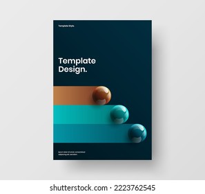 Trendy realistic balls company brochure layout. Minimalistic booklet design vector template.