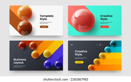 Trendy realistic balls flyer layout collection. Simple presentation design vector template set.