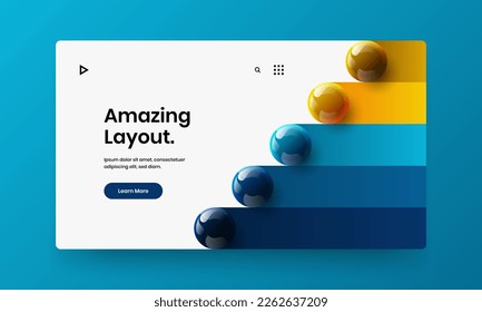 Trendy realistic balls front page layout. Unique journal cover vector design concept.