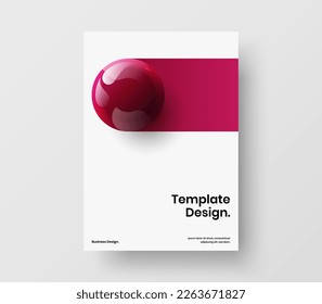 Trendy realistic balls front page illustration. Colorful booklet A4 vector design template.
