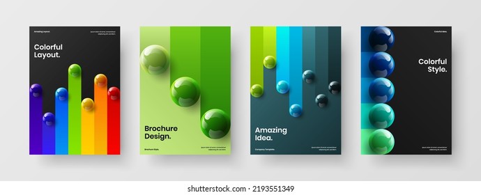 Colección de diseño de bolas postales de moda realista. Juego de plantillas de diseño de vector A4 para folletos asombrosos.