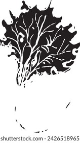 Trendy realistic with black leaves on white background. Hand drawn black illustration.