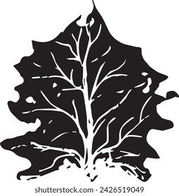 Trendy realistic with black leaves on white background. Hand drawn black illustration.