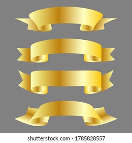 Trendy Realistic Gold Vector Ribbons Set, Banner und Bogen gebogene Vielfalt Stil einzeln auf grauem Hintergrund. Detaillierte Angaben zu Ihrem Design-Poster und Ihrem preisgekrönten Projekt